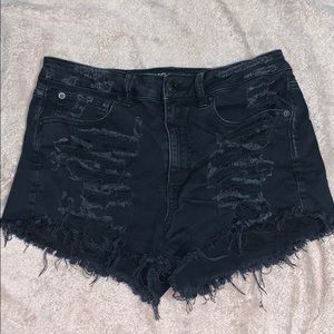 Black distressed denim shorts